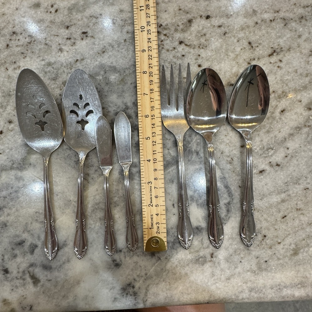 Set Of 7 Oneida Chateau Serving Serverware Stainless Steel Spoon Fork Knife